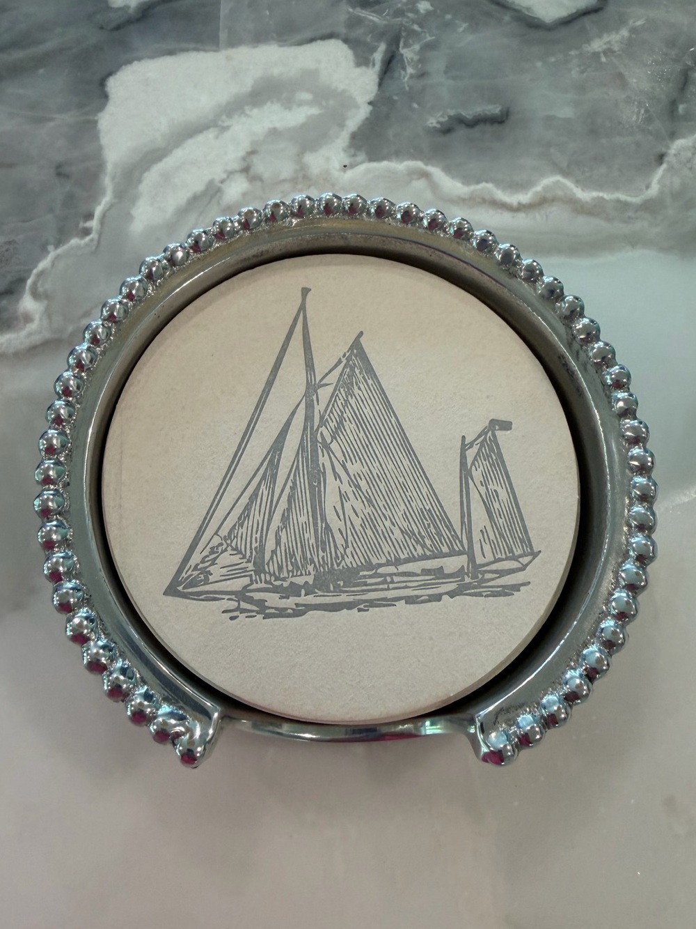 Mariposa Beaded Coaster Holder + 12 Haute Papier Sailboat Coasters